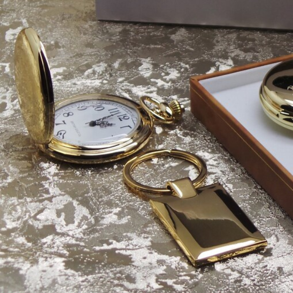Royal Marines 24k Gold Plated Pocket Watch and Keyring