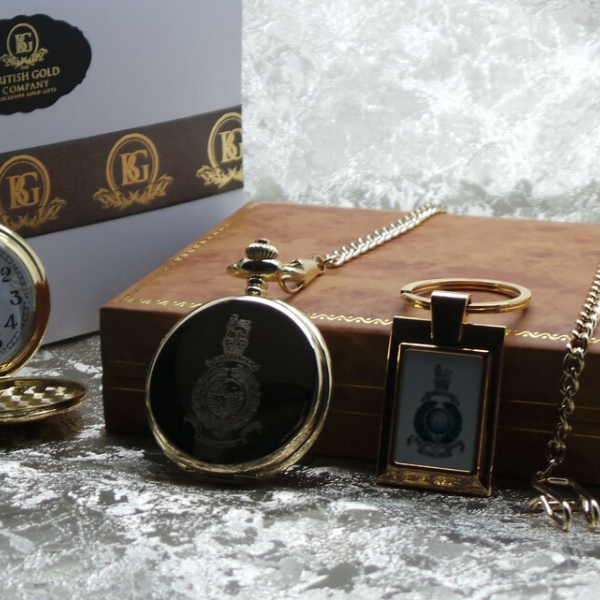Royal Marines 24k Gold Plated Pocket Watch and Keyring
