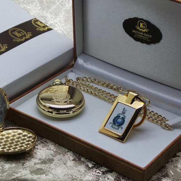 Royal Marines 24k Gold Plated Pocket Watch and Keyring