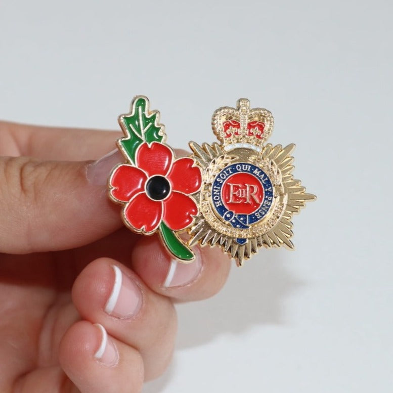 The Late Queen's ER Elizabeth Regina and Red Flower Brooch