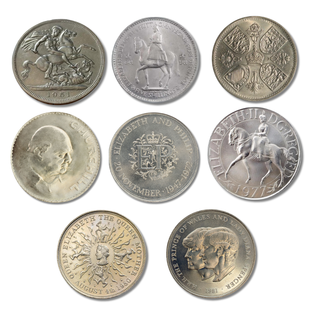 The Ultimate British Crown Coin Collection (5 or 8 Historic Coins)