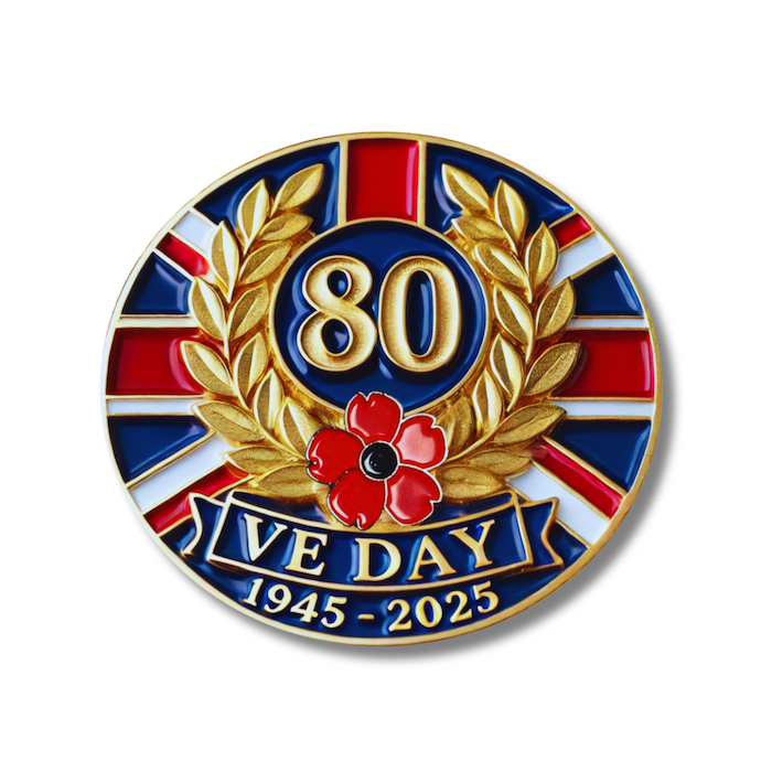 VE Day 80th Anniversary Commemorative Poppy & Laurel Pin Badge