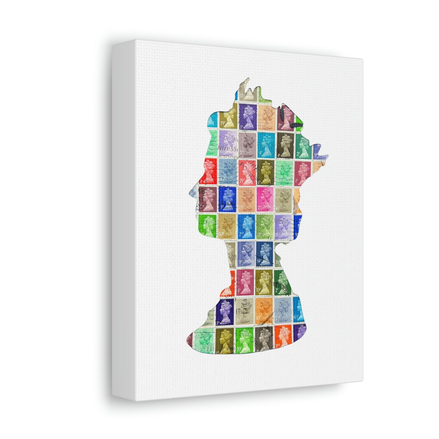 The Queens Silhouette - Vintage UK Postage Stamp Art on a Stretched Canvas