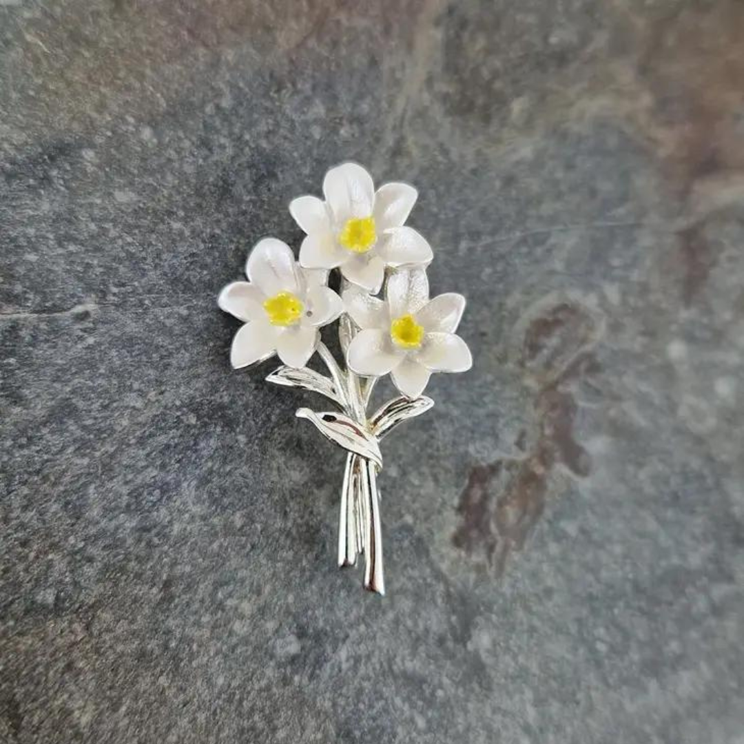 Narcissus White Flowers Brooch