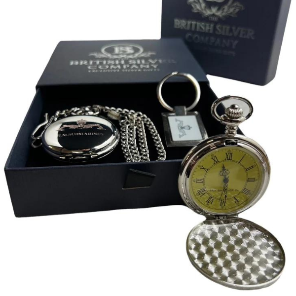 Royal Navy Submariner Personalised Pocket Watch and Keyring Set