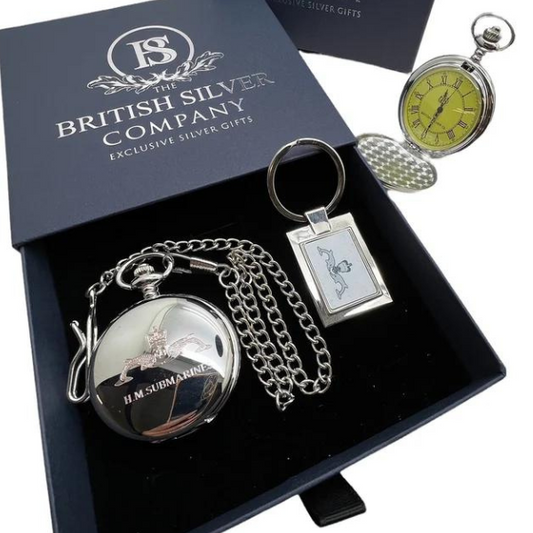 Royal Navy Submariner Personalised Pocket Watch and Keyring Set