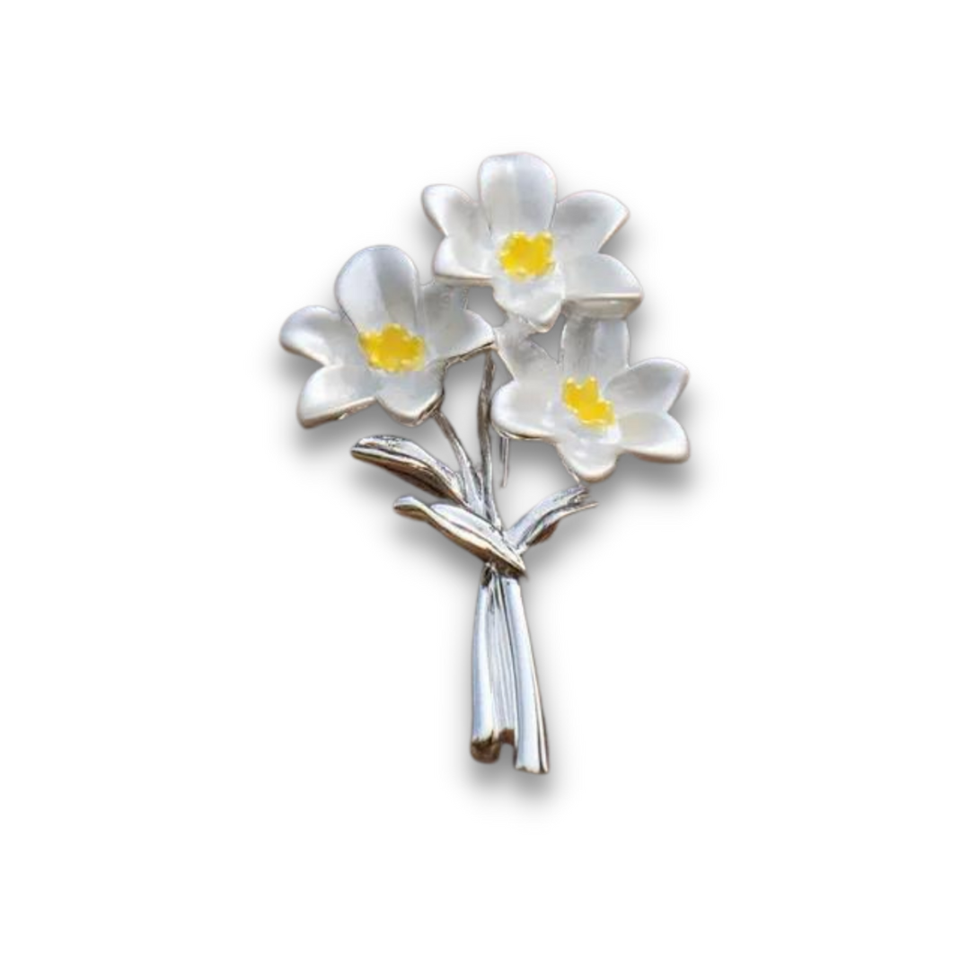 Narcissus White Flowers Brooch