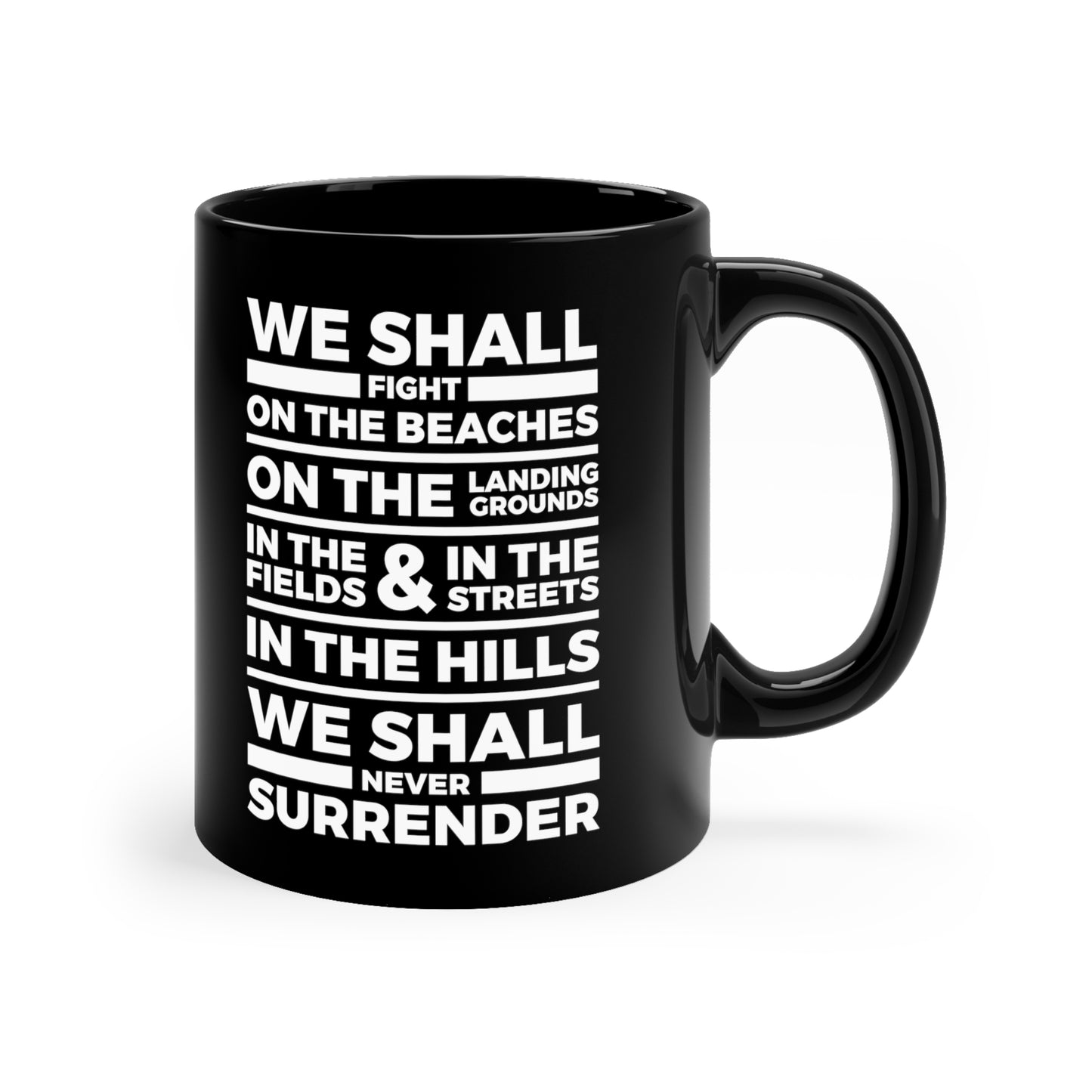 Winston Churchill Never Surrender  -  Black Mug 11oz