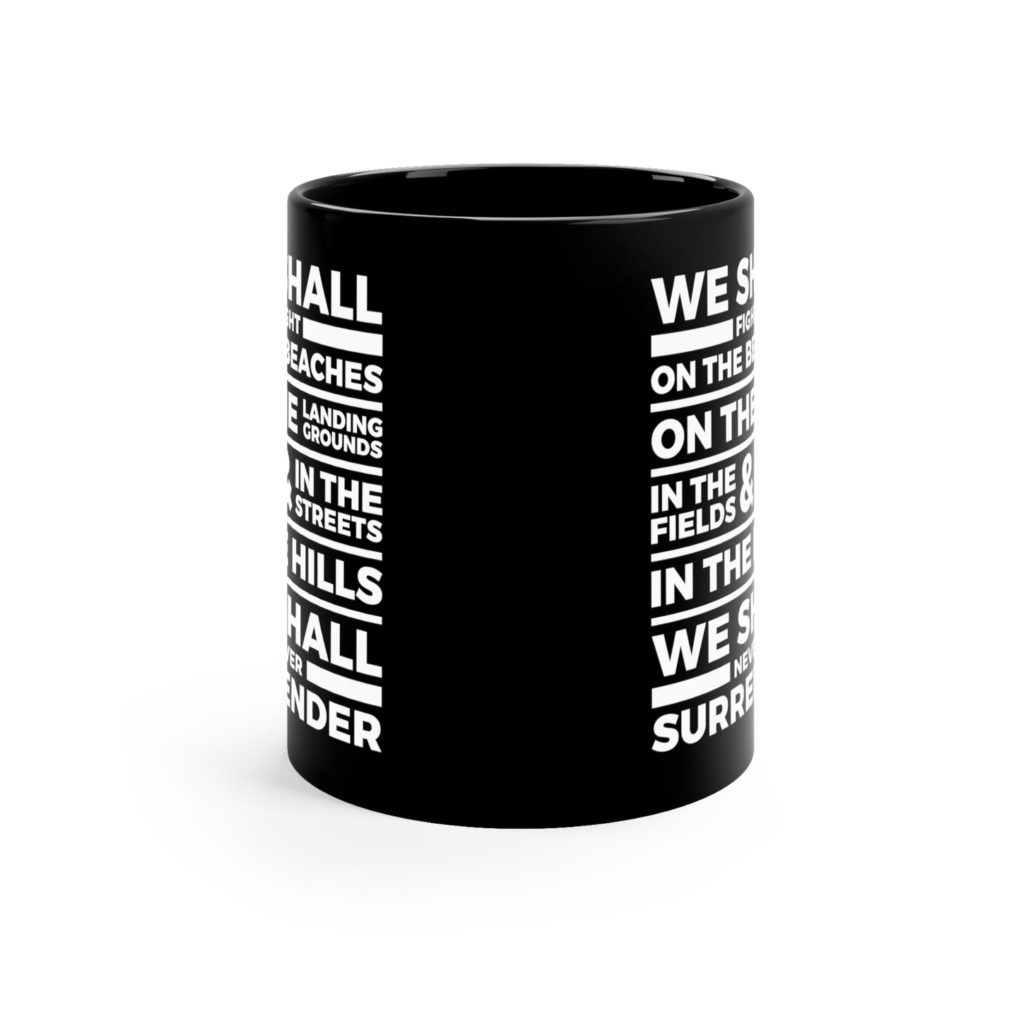 Winston Churchill Never Surrender  -  Black Mug 11oz