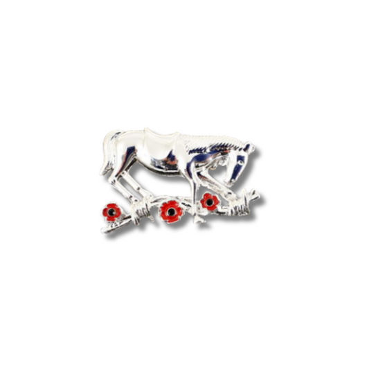 War Horse Red Remembrance Brooch (Silver Tone)