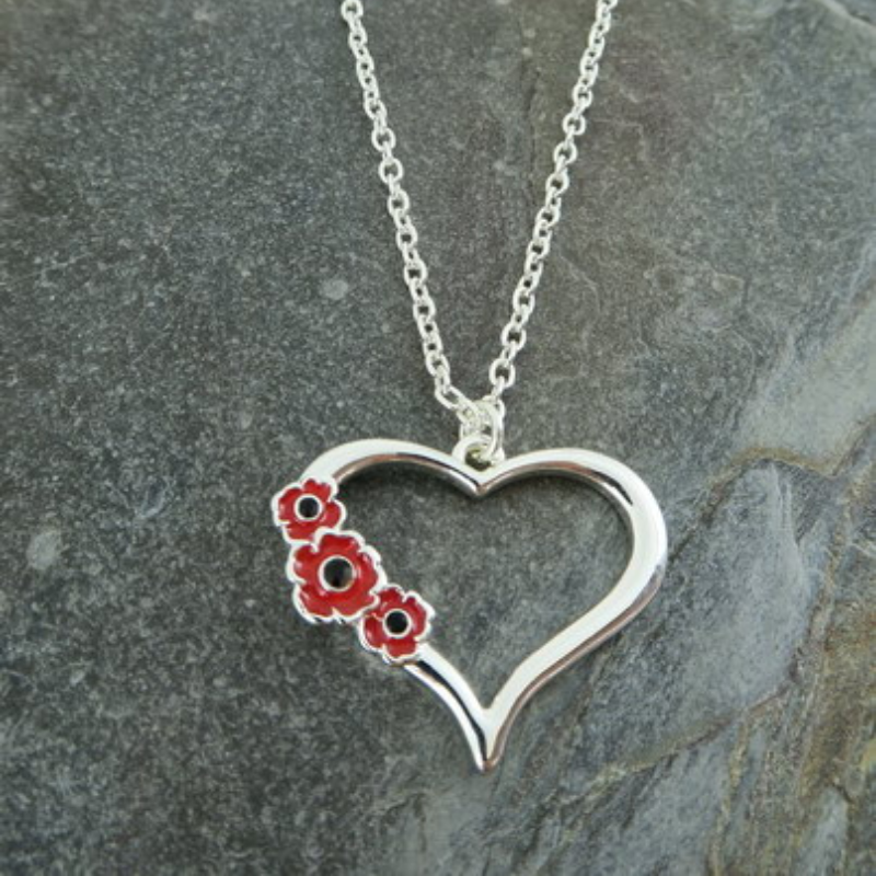 Heart of Red Flower Remembrance Pendant