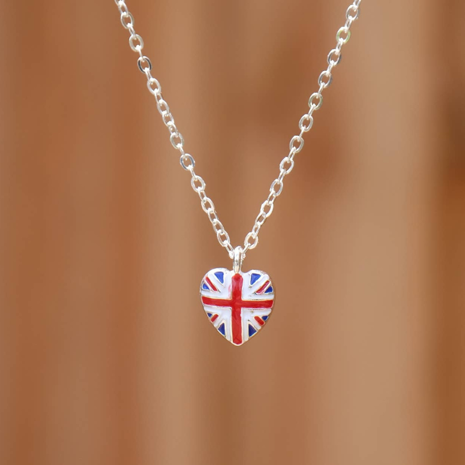 Red, White and Blue Union Jack Flag Heart Necklace