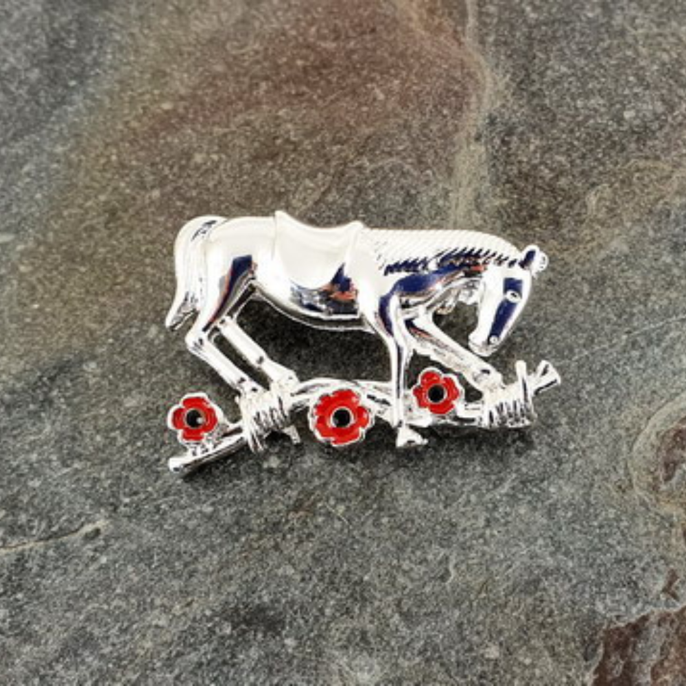 War Horse Red Remembrance Brooch (Silver Tone)