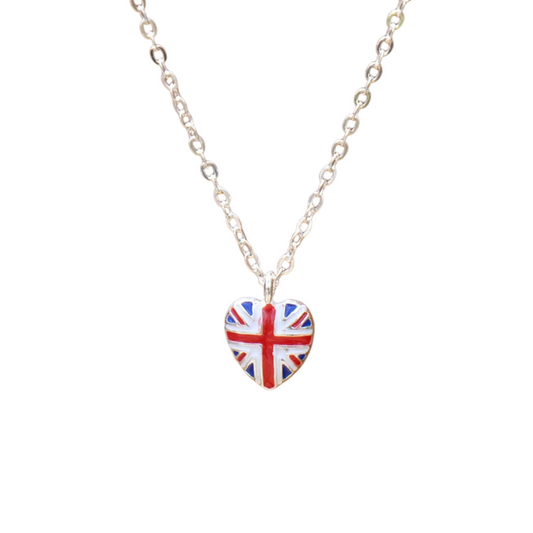 Red, White and Blue Union Jack Flag Heart Necklace