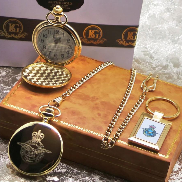 RAF 24k Gold-Plated Personalised Pocket Watch and Keyring Set