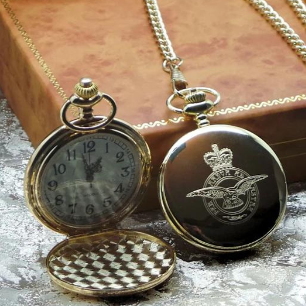 RAF 24k Gold-Plated Personalised Pocket Watch and Keyring Set