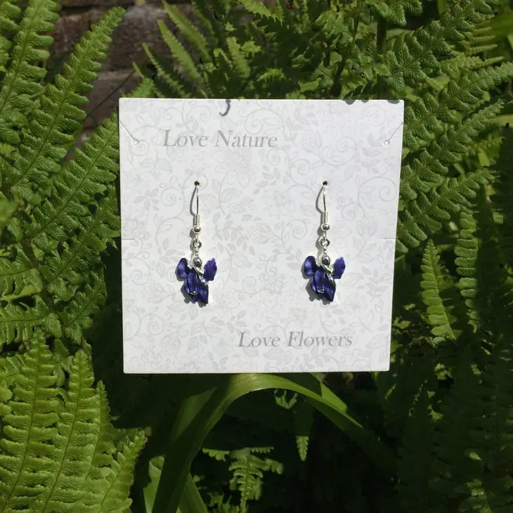 Iris Violet Blue Flower Drop Hook Earring