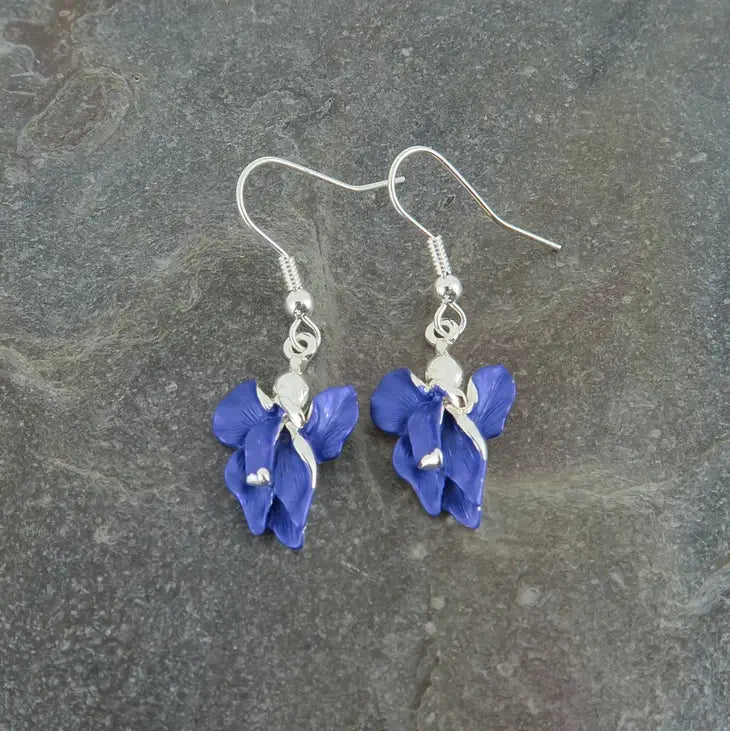 Iris Violet Blue Flower Drop Hook Earring