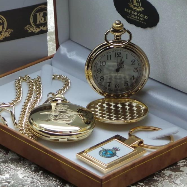 RAF 24k Gold-Plated Personalised Pocket Watch and Keyring Set