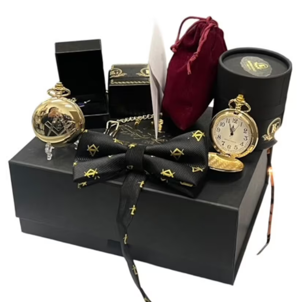 Masonic Pocket Watch + Lapel Pin + Bow Tie Gift Hamper