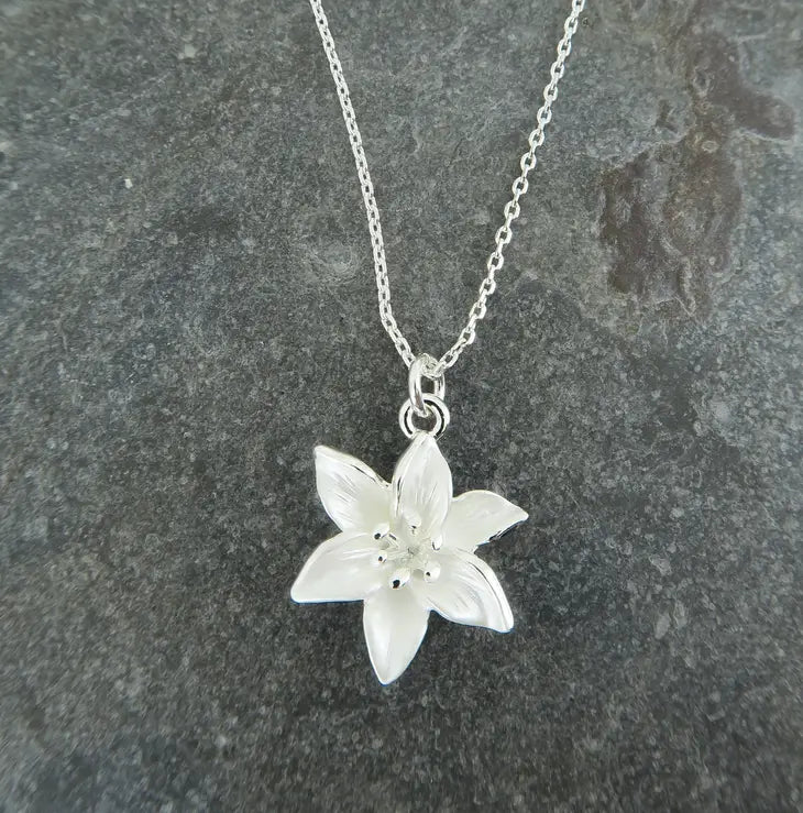 Lily White Flower Delicate Pendant Necklace