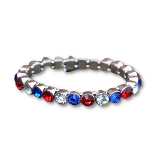 British Union Jack Inspired Red, White Blue Crystal Bracelet