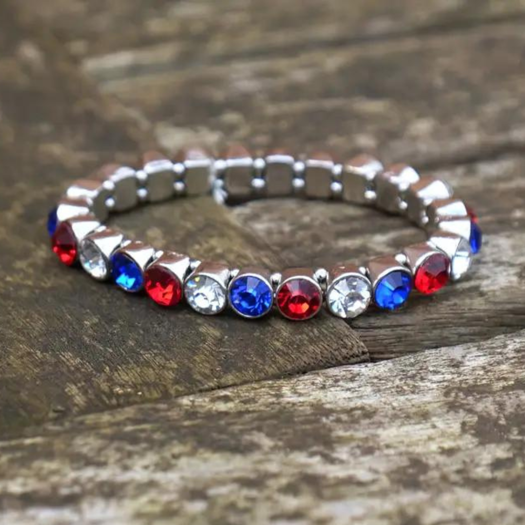 British Union Jack Inspired Red, White Blue Crystal Bracelet