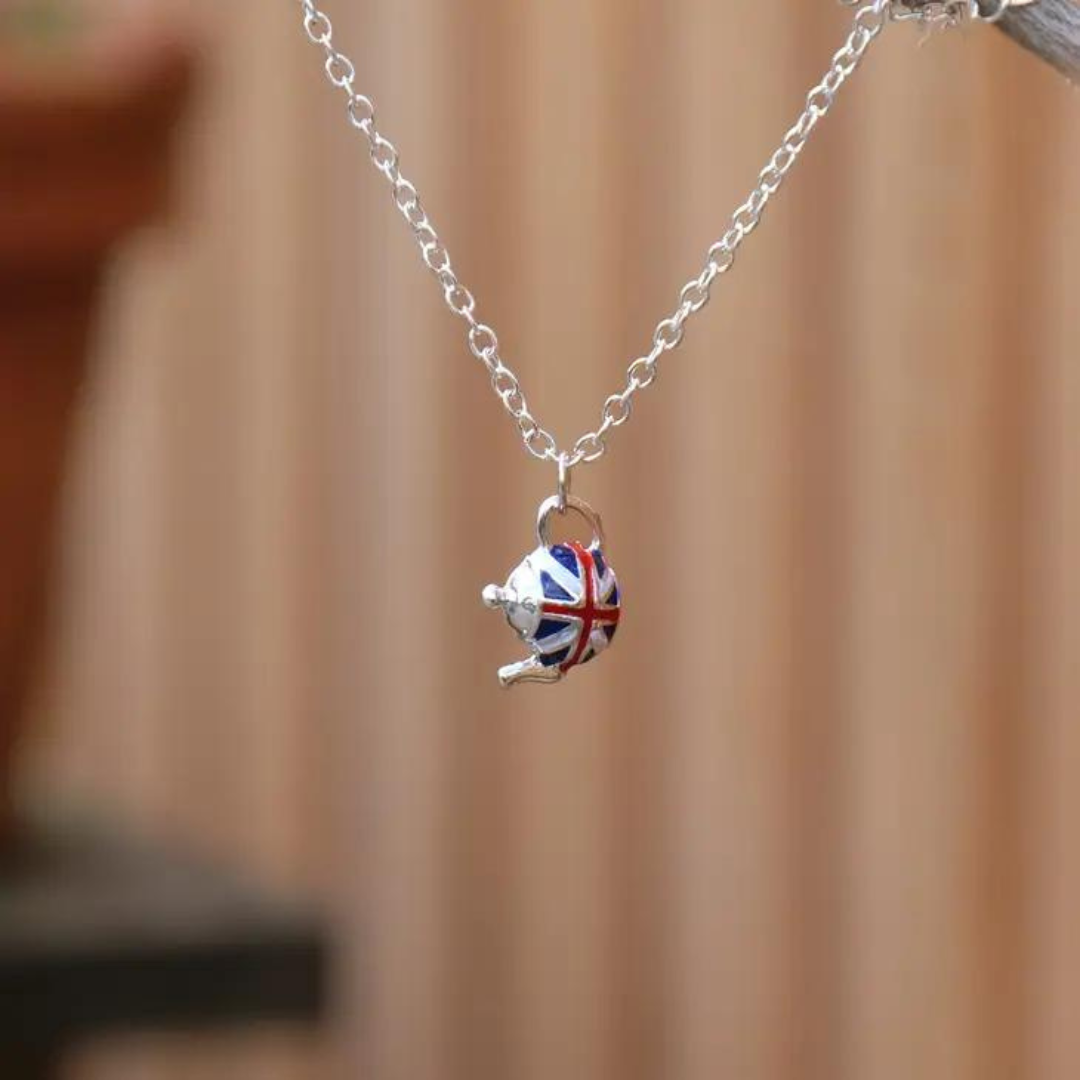 Coronation Union Jack Flag Petite Teapot Necklace