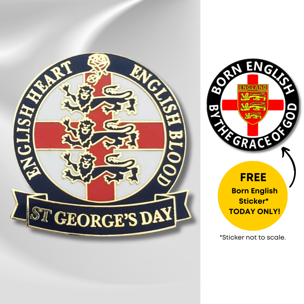 "English Heart, English Blood" - Lapel Badge with FREE Born English Sticker