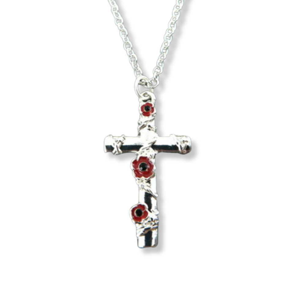 Flanders Flower Cross Pendant Necklace