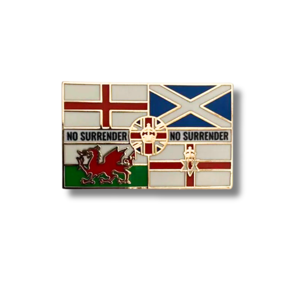 No Surrender Union Lapel Badge - Union, England, Scotland, Wales & Northern Ireland