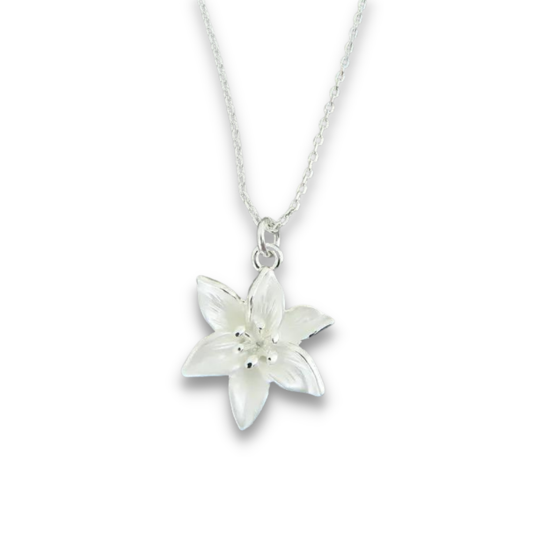 Lily White Flower Delicate Pendant Necklace