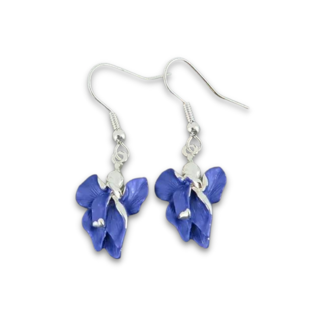 Iris Violet Blue Flower Drop Hook Earring