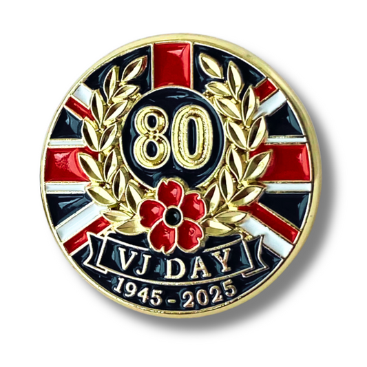 VJ Day 80th Anniversary Poppy & Laurel Pin Badge