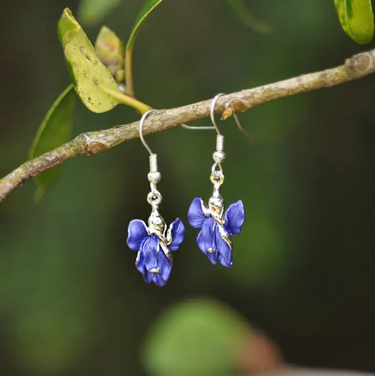 Iris Violet Blue Flower Drop Hook Earring