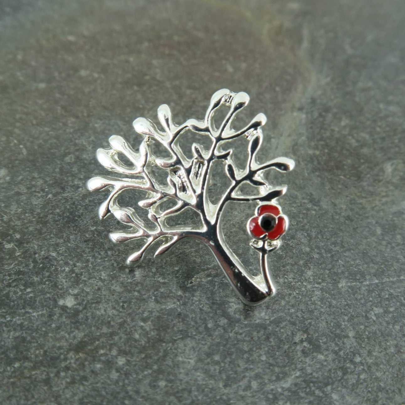 Tree of Life with Red Flower Pin Lapel Brooch