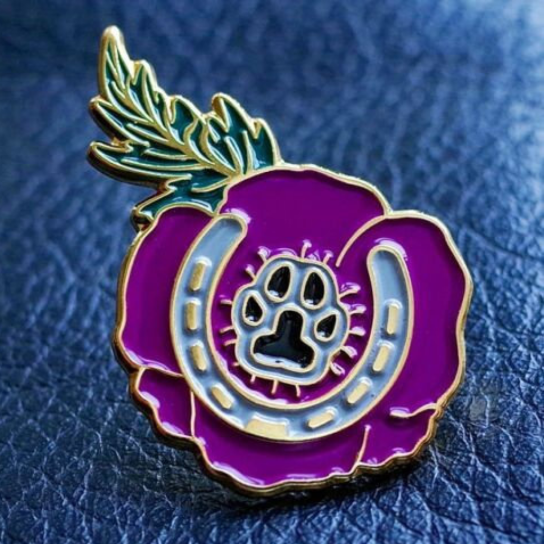 Dogs Paw and Horseshoe Purple Lapel Pin Badge