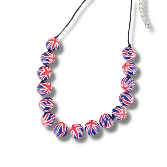Union Jack Flag Red White and Blue Party Necklace