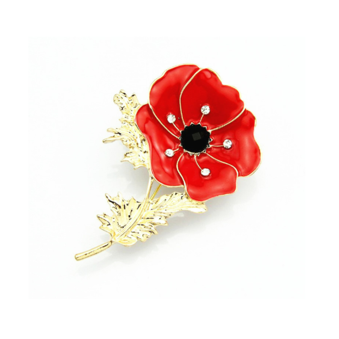 Pretty Diamanté Red Flower Brooch