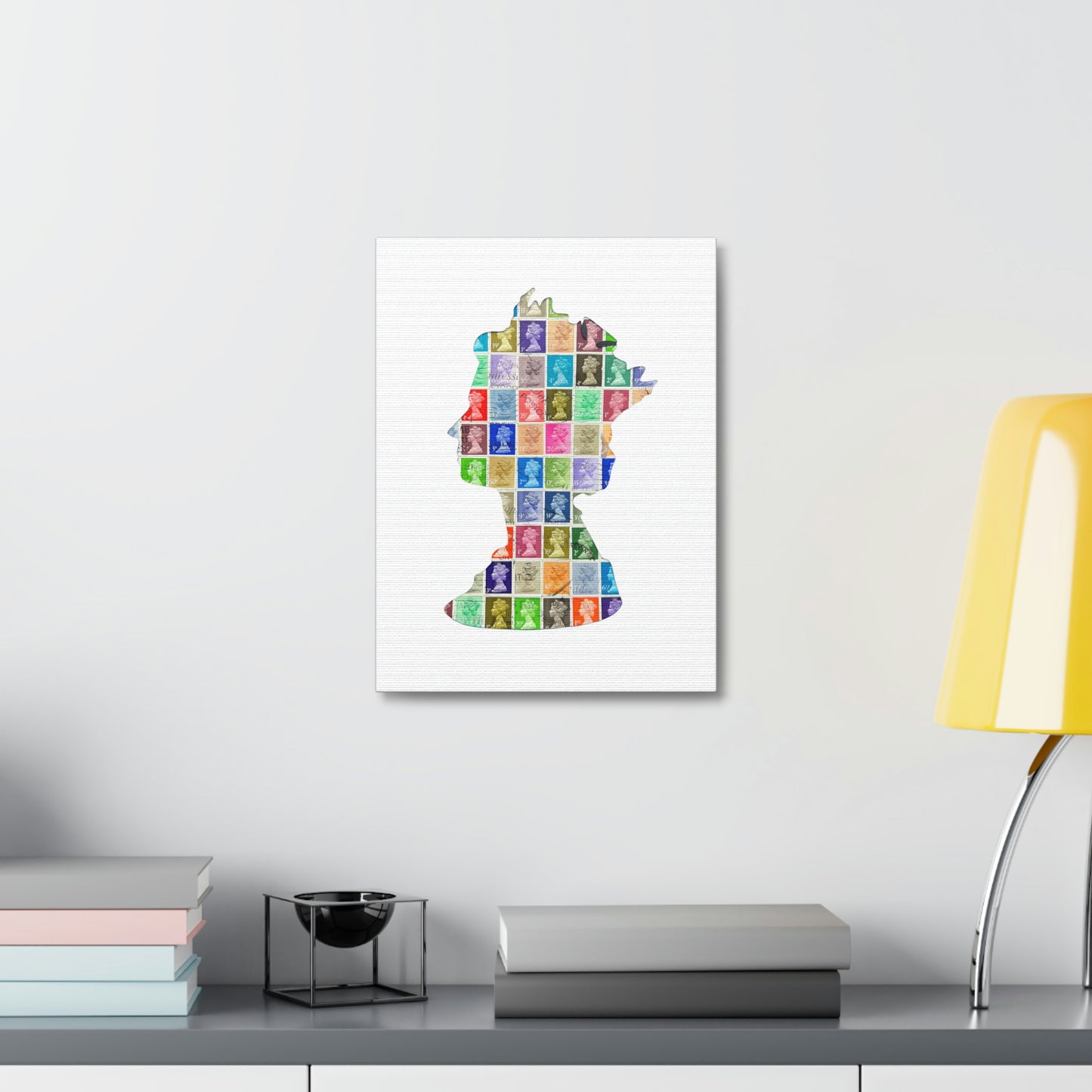 The Queens Silhouette - Vintage UK Postage Stamp Art on a Stretched Canvas