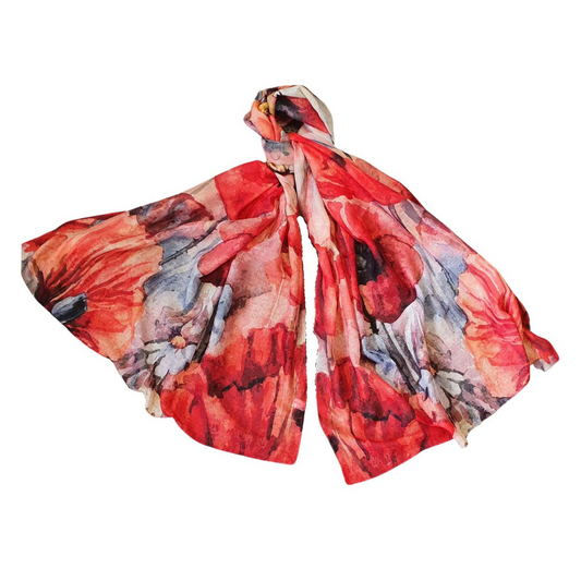 Red Flower and Butterfly Lightweight Scarf