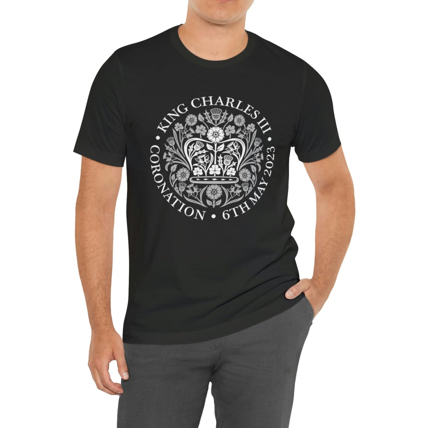 King Charles III Official Coronation Logo in white T-Shirt