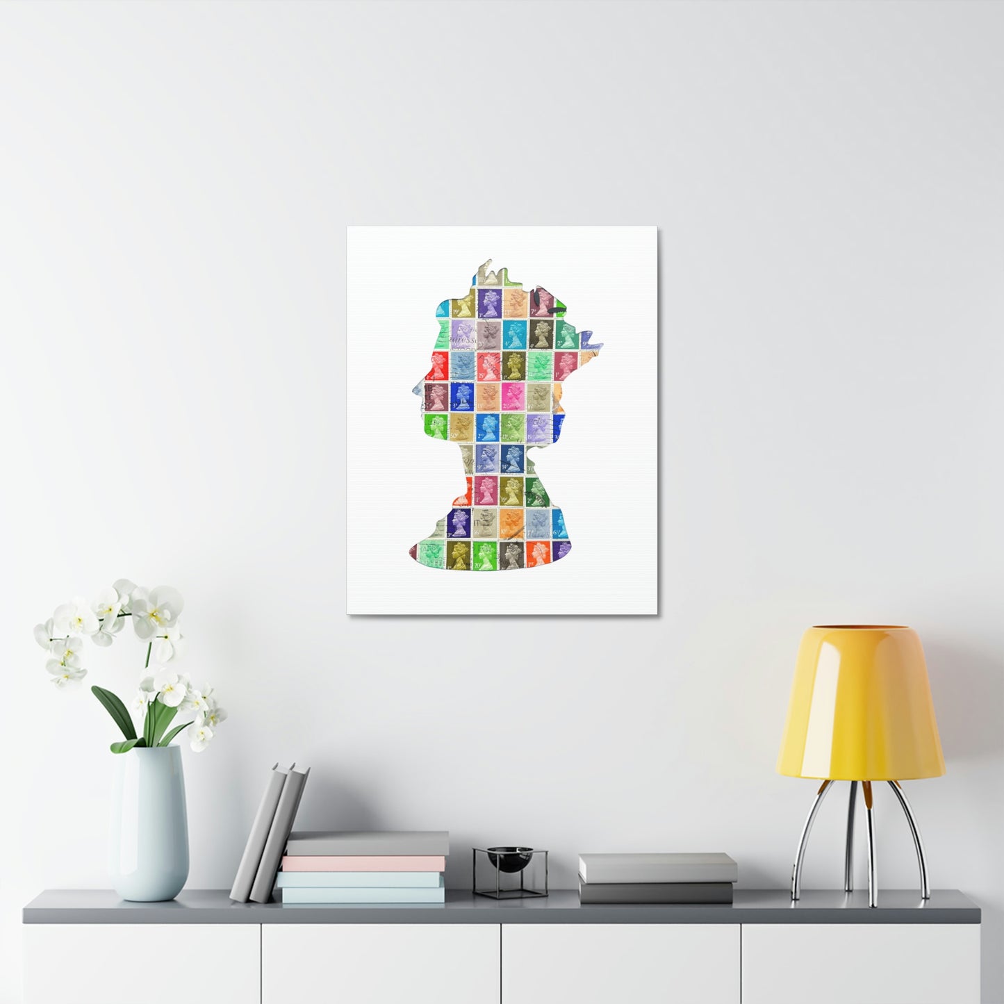 The Queens Silhouette - Vintage UK Postage Stamp Art on a Stretched Canvas