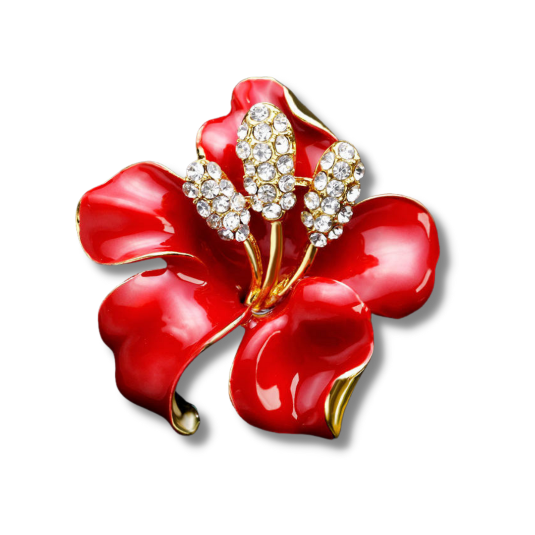 Rhinestone Flower Enamel Brooch