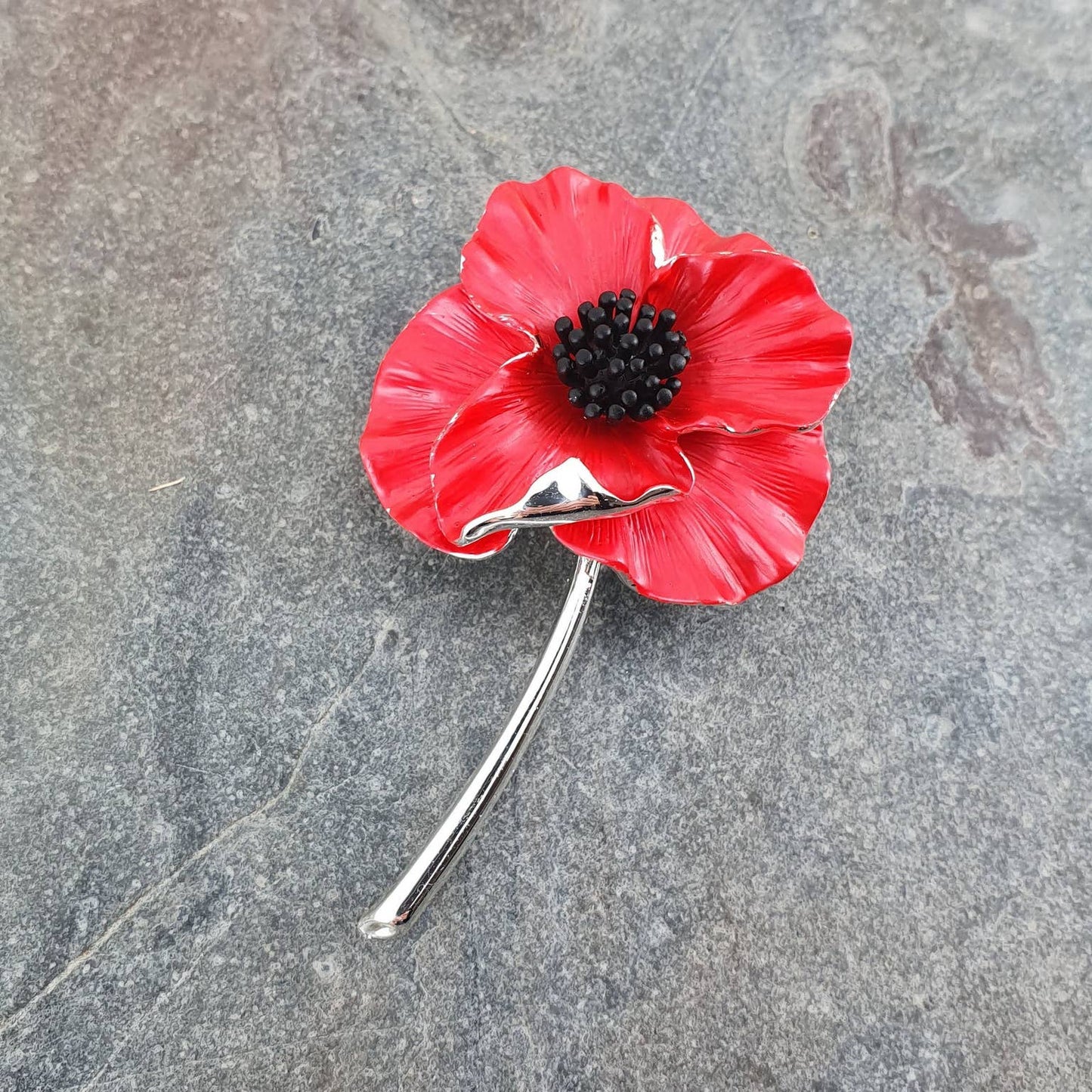 Red Flower Brooch with stem