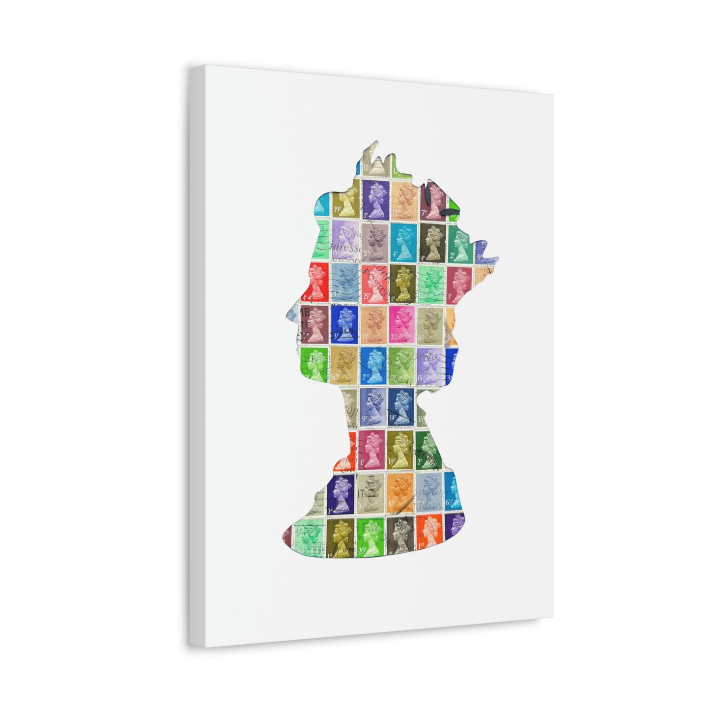 The Queens Silhouette - Vintage UK Postage Stamp Art on a Stretched Canvas