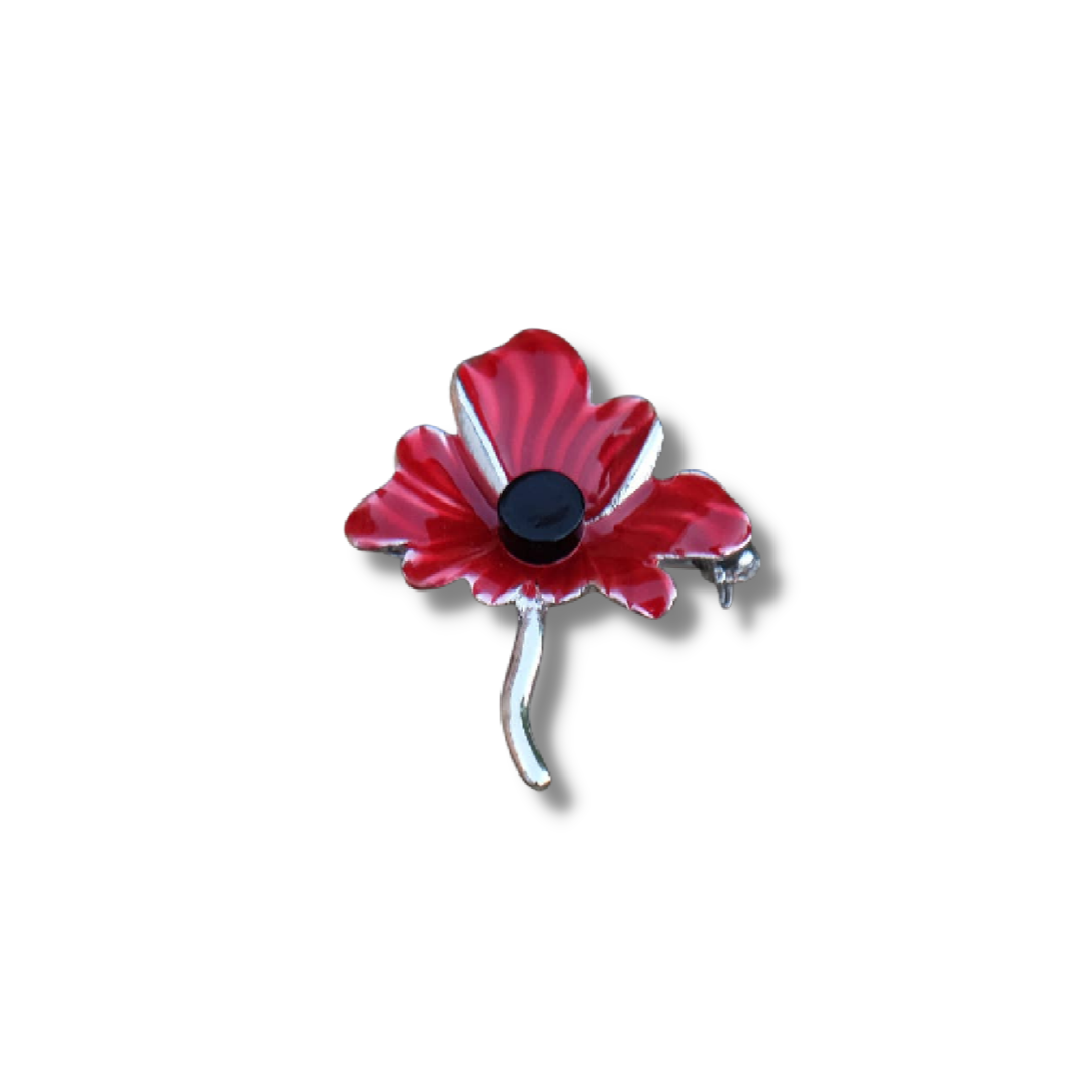 Red Enamelled Flower Brooch