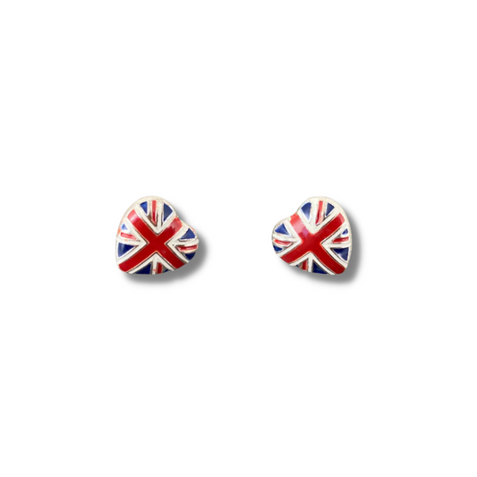 Red, White and Blue Union Jack Flag Heart Studs