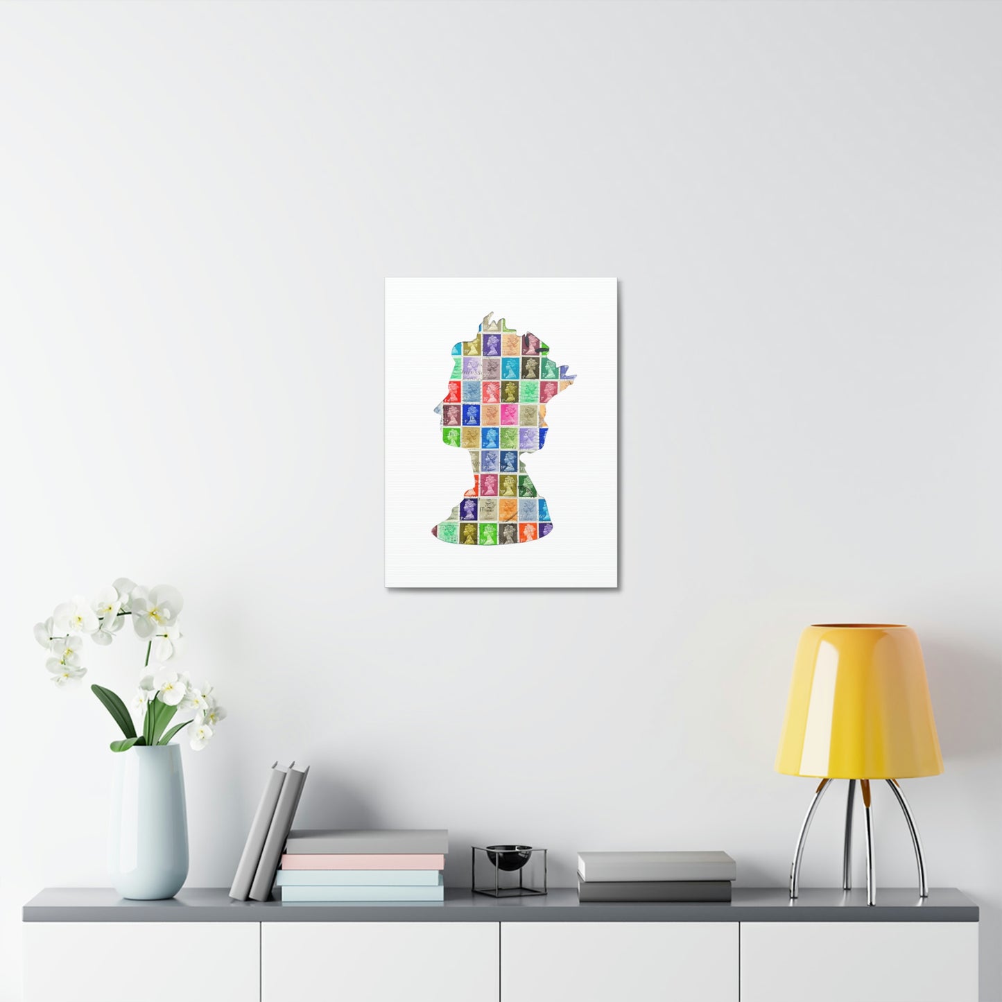 The Queens Silhouette - Vintage UK Postage Stamp Art on a Stretched Canvas