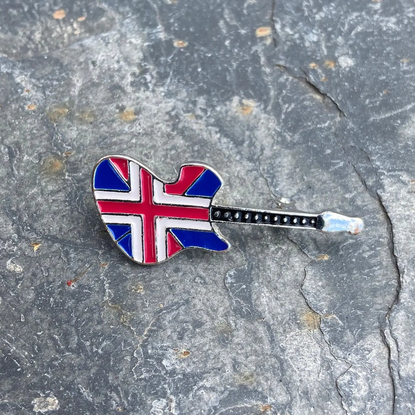 Union Jack Flag Electric Guitar Brooch